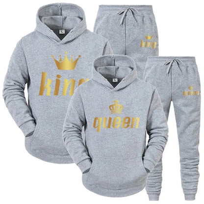 King And Queen Couple Outfit Hoodie and Jogger Pants High Quality Men Women Daily Casual Sport Jogging Suit King Queen Tracksuit