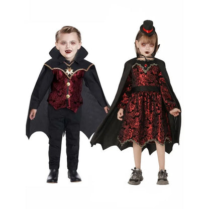 Vampire Dracula Cosplay Dress Up Costumes For 5-10 year old Boy Halloween Vampire Cape Kids Role Play Carnival Party Clothes