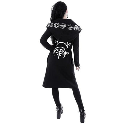 Women's Fashion Gothic Punk Moon Print Hoodie Girls Ladies Jacket Coat Cardigans Halloween Gothic Punk Black Costume S-5XL