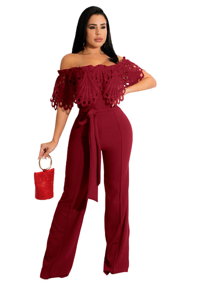 Standard Size Sexy Ruffles Off-the-shoulder Jumpsuit