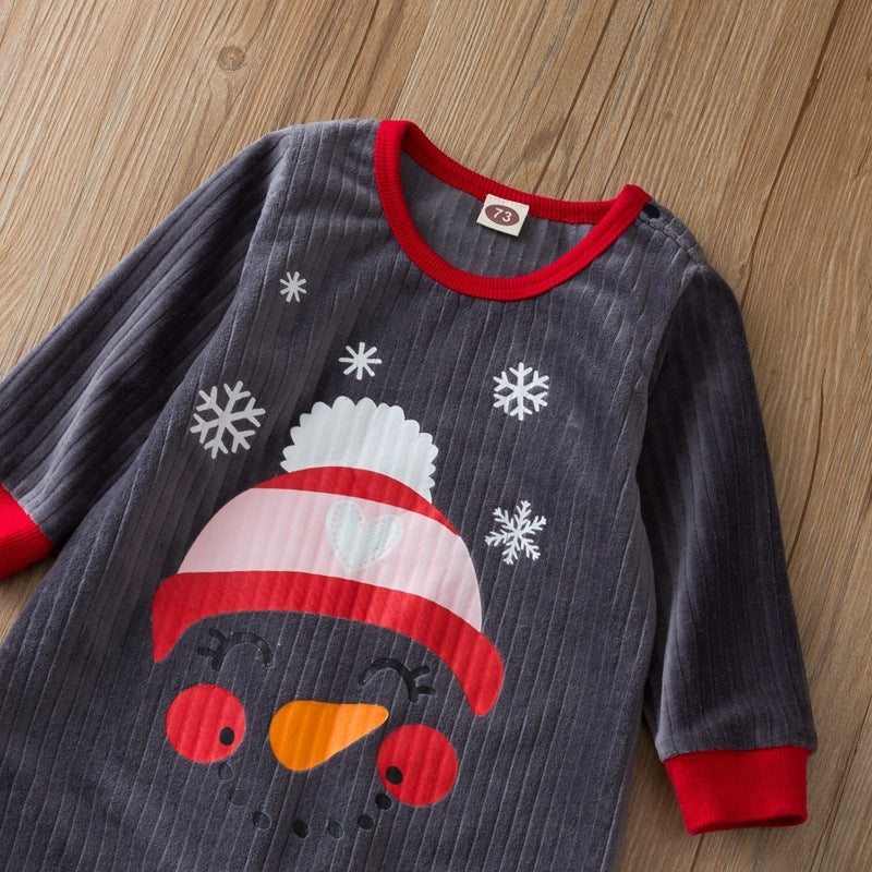 Children's Home Bodysuit Cartoon Snowman Flannel