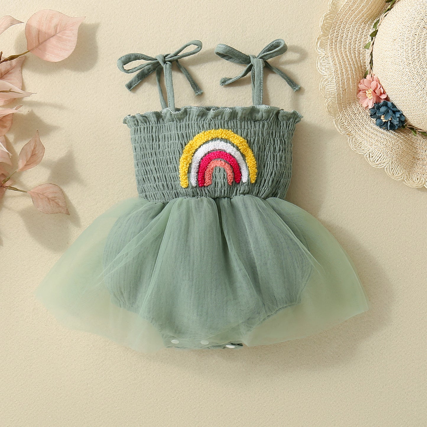 Girls' Rainbow Towel Embroidery Sling Princess Dress