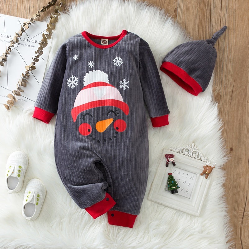 Children's Home Bodysuit Cartoon Snowman Flannel