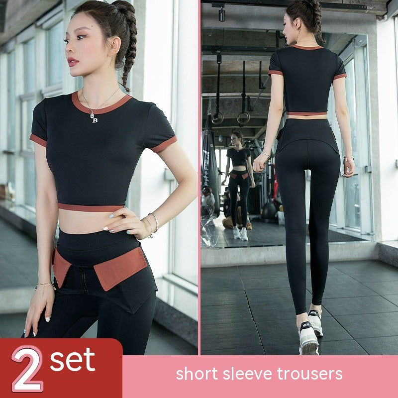 Yoga Suit Women's Short Sleeve Detachable Belt Quick-drying Workout Clothes