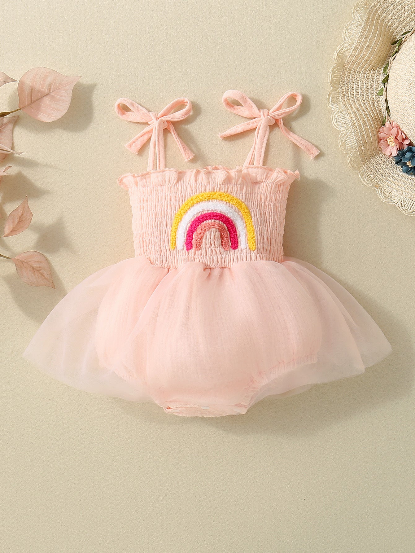 Girls' Rainbow Towel Embroidery Sling Princess Dress