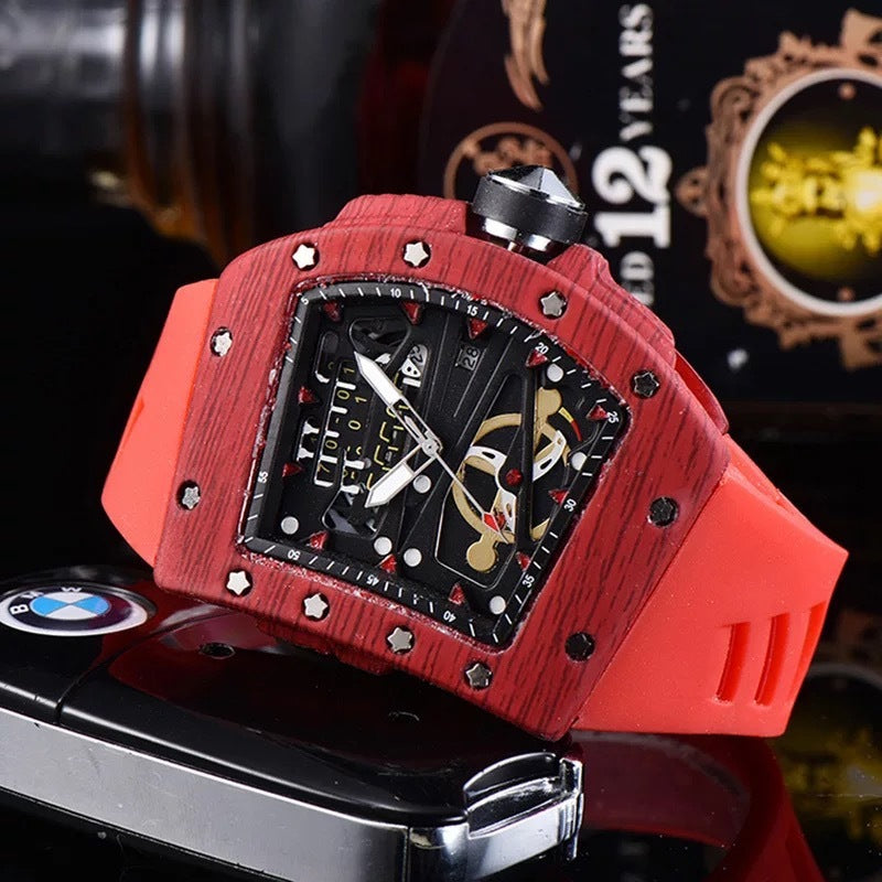 Knife Hollow Carbon Brazed Silicone Band Quartz Men's Watch