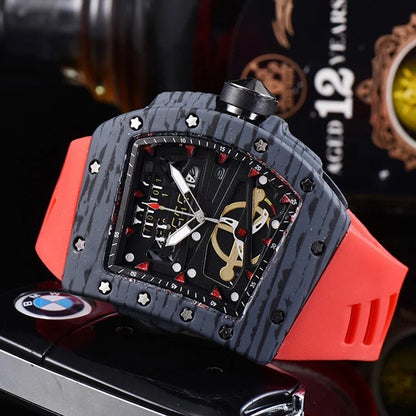 Knife Hollow Carbon Brazed Silicone Band Quartz Men's Watch