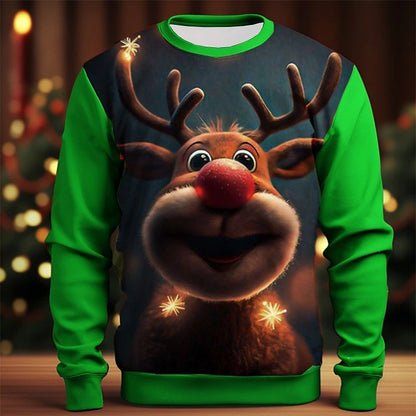 Christmas Elk Printing Round Neck Sweater Base Shirt Color Matching