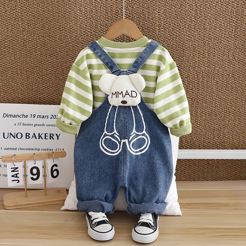 Children's Fashionable Clothes Boys' Striped Two-piece Set