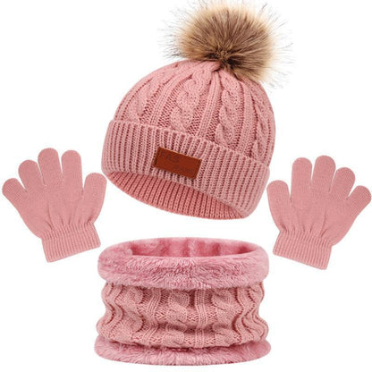 Children's Autumn And Winter New Hat Scarf Gloves Three-piece Hat Suit