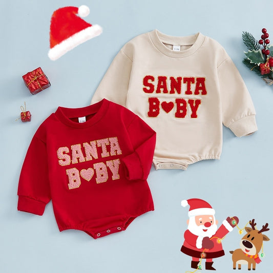 Christmas Clothes For Girls Boys Casual Sweatshirt Romper Cute Letter Long Sleeve Jumpsuit Newborn Bodysuits