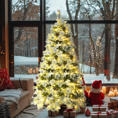 6 Feet Of Spruce Snow Covered Christmas Tree With Pre-installed Lights