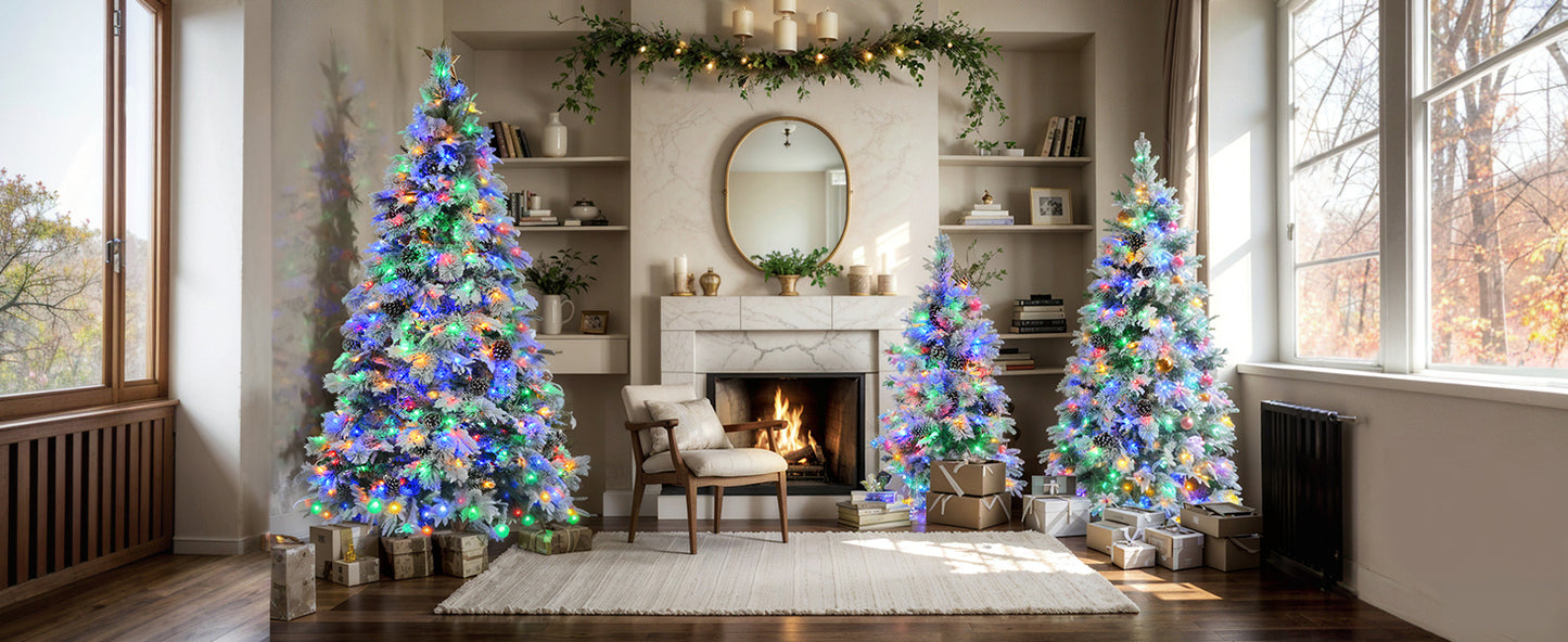 6 Feet Of Spruce Snow Covered Christmas Tree With Pre-installed Lights