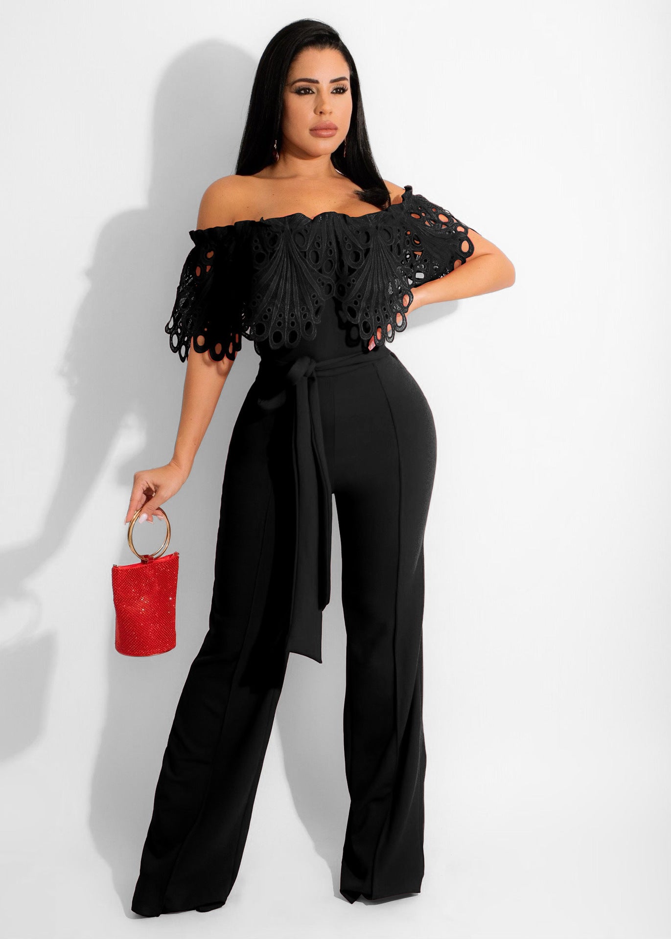 Standard Size Sexy Ruffles Off-the-shoulder Jumpsuit