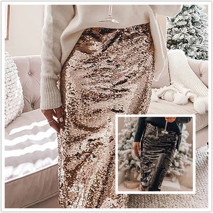 Sequined Glittering Bag Hip A Line Skirt